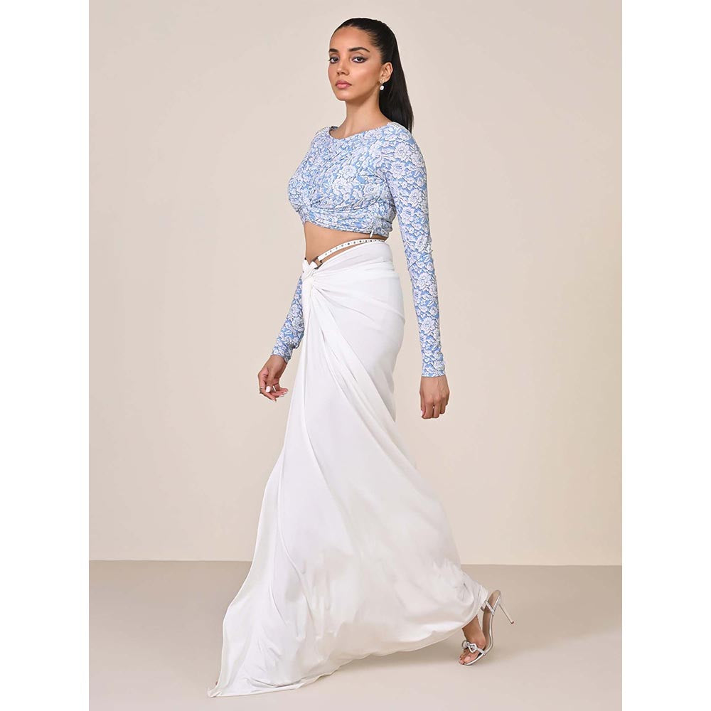 S&N by Shantnu Nikhil Blue Printed Boat Neck Top