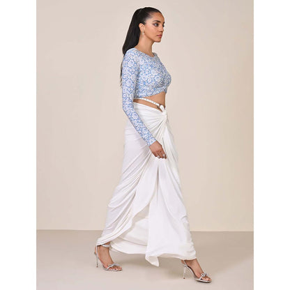 S&N by Shantnu Nikhil Blue Printed Boat Neck Top