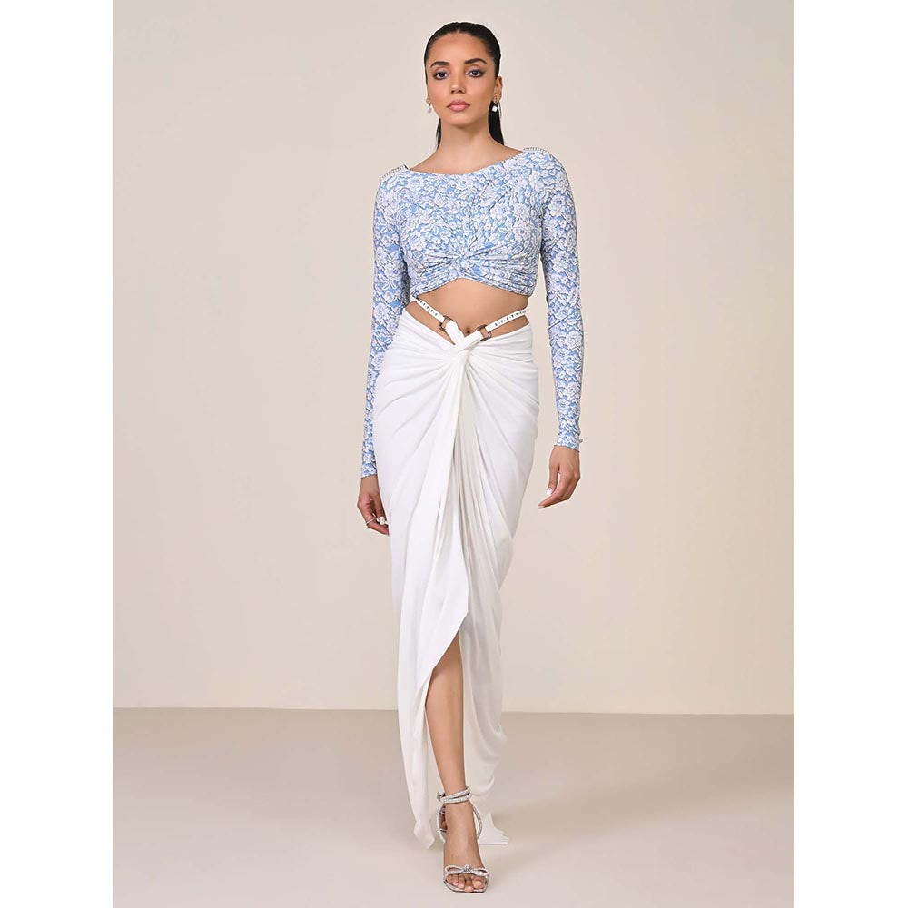S&N by Shantnu Nikhil Blue Printed Boat Neck Top