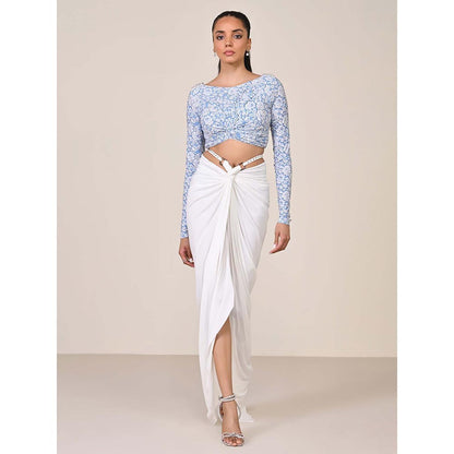 S&N by Shantnu Nikhil Blue Printed Boat Neck Top