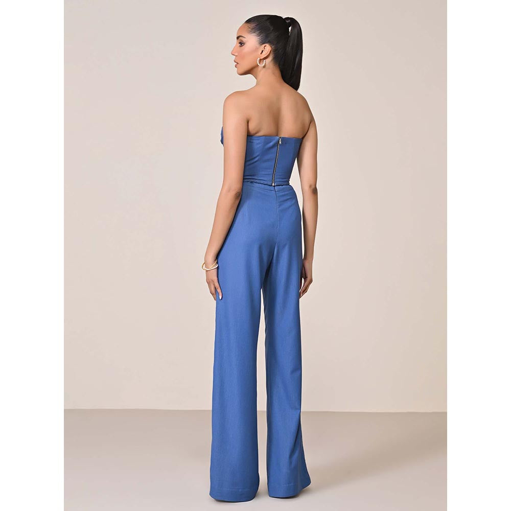 S&N by Shantnu Nikhil Navy Blue Denim Structured Corset Top