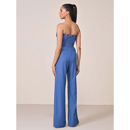 S&N by Shantnu Nikhil Navy Blue Denim Structured Corset Top