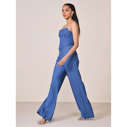 S&N by Shantnu Nikhil Navy Blue Denim Structured Corset Top