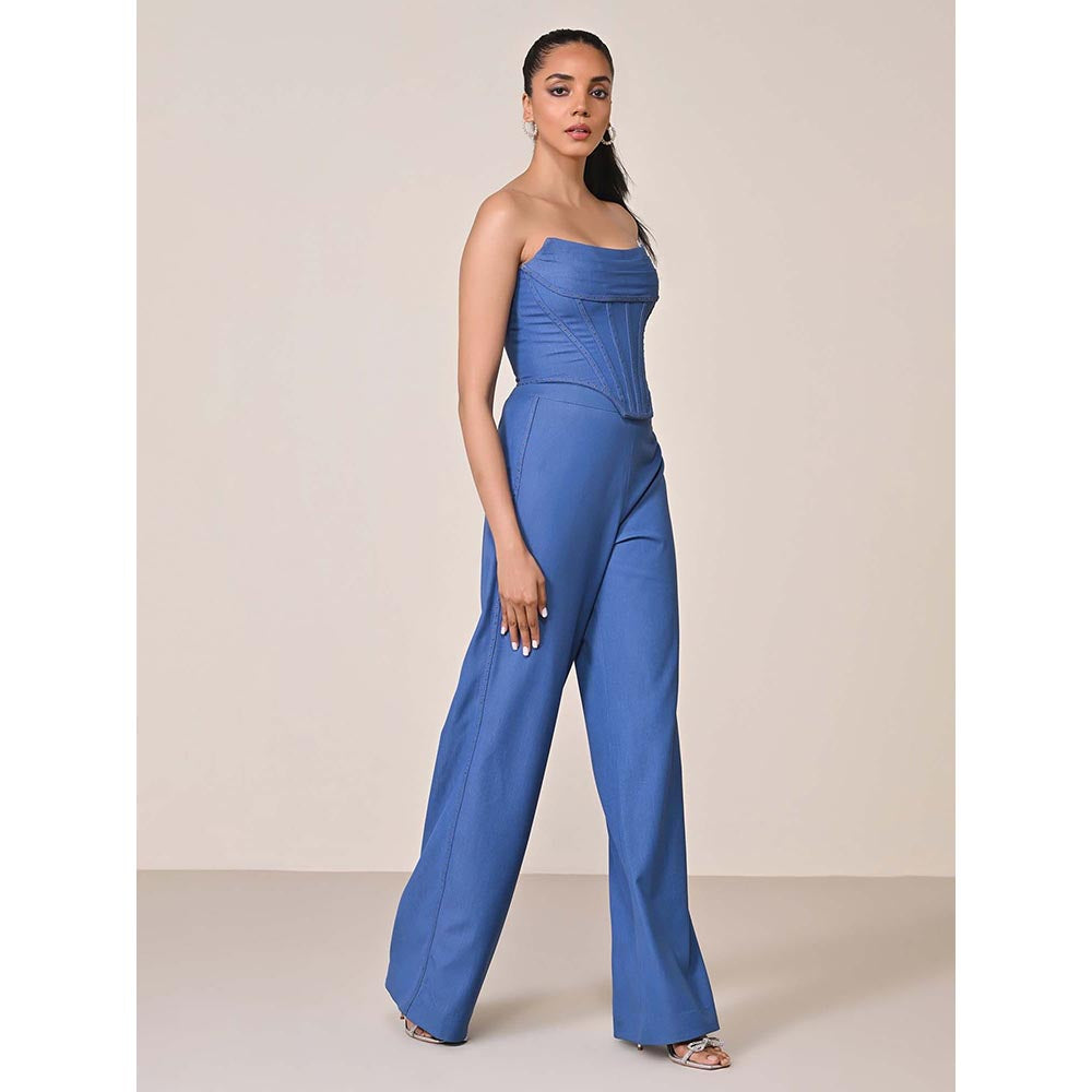 S&N by Shantnu Nikhil Navy Blue Denim Structured Corset Top