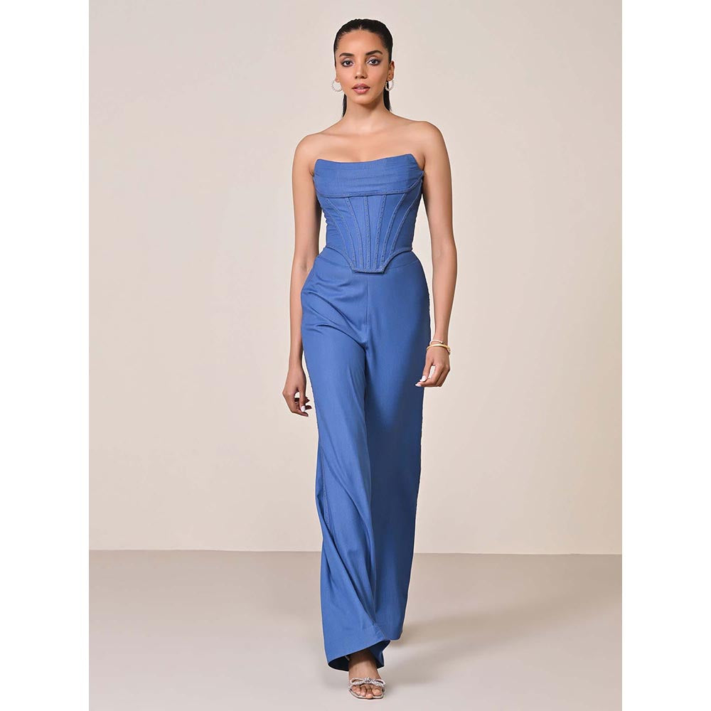 S&N by Shantnu Nikhil Navy Blue Denim Structured Corset Top