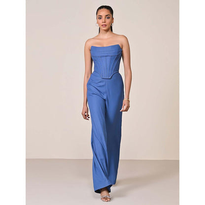 S&N by Shantnu Nikhil Navy Blue Denim Structured Corset Top
