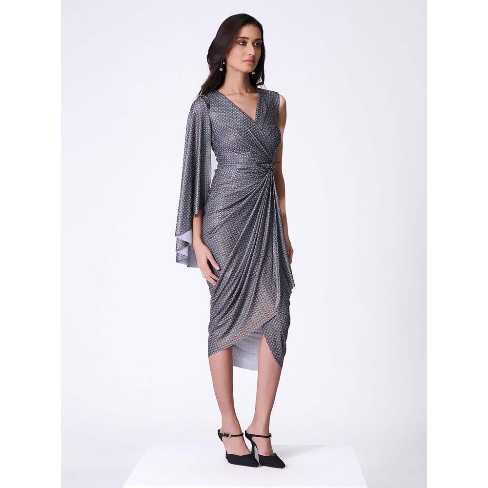 S&N by Shantnu Nikhil Women Grey Lurex Printed Dress