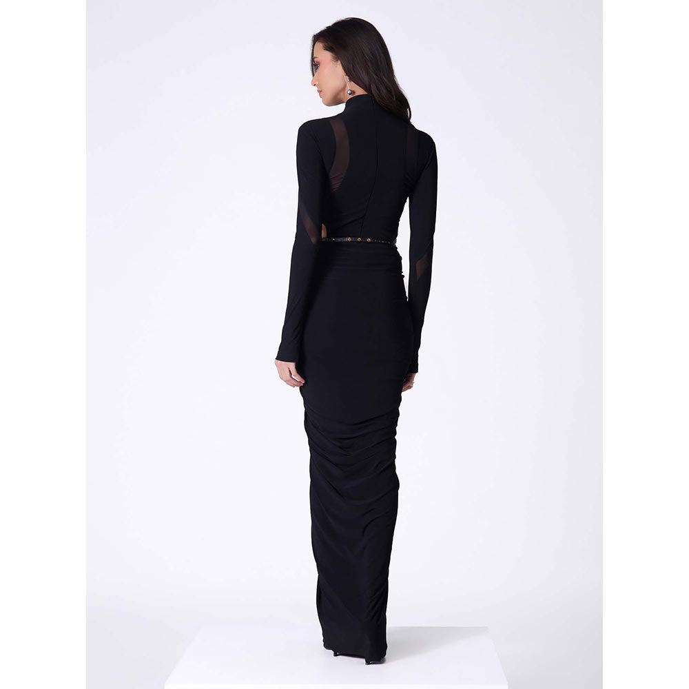 S&N by Shantnu Nikhil Women Black Jersey Solid Gown