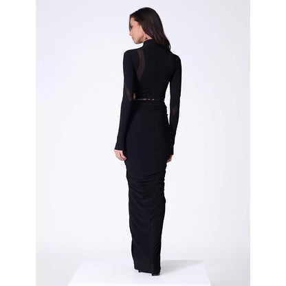 S&N by Shantnu Nikhil Women Black Jersey Solid Gown