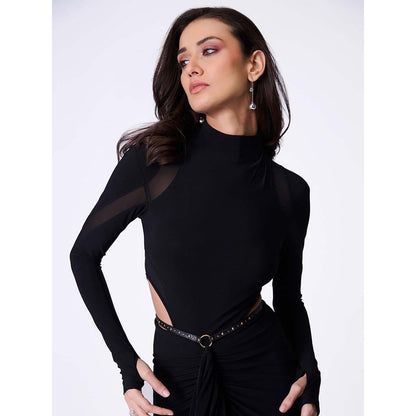 S&N by Shantnu Nikhil Women Black Jersey Solid Gown