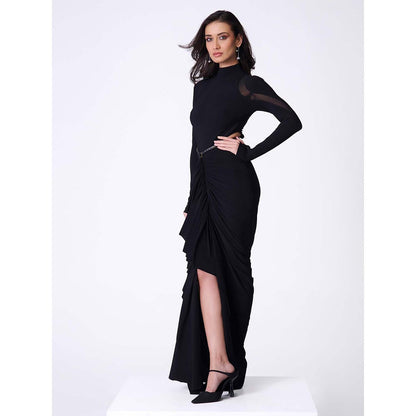 S&N by Shantnu Nikhil Women Black Jersey Solid Gown