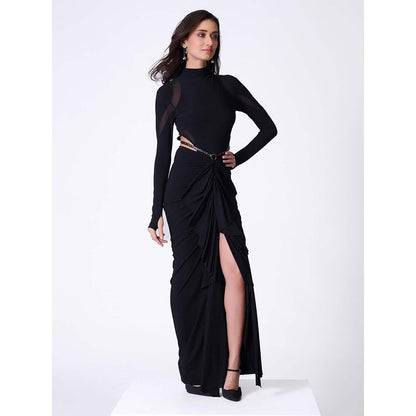 S&N by Shantnu Nikhil Women Black Jersey Solid Gown