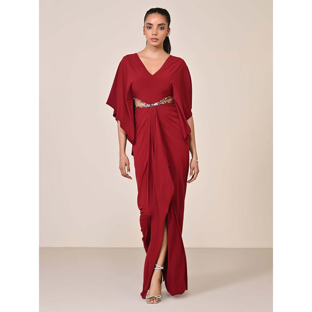 S&N by Shantnu Nikhil Women Red Jersey Solid Gown