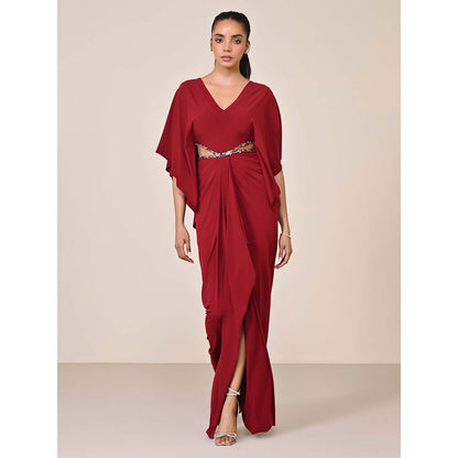S&N by Shantnu Nikhil Women Red Jersey Solid Gown