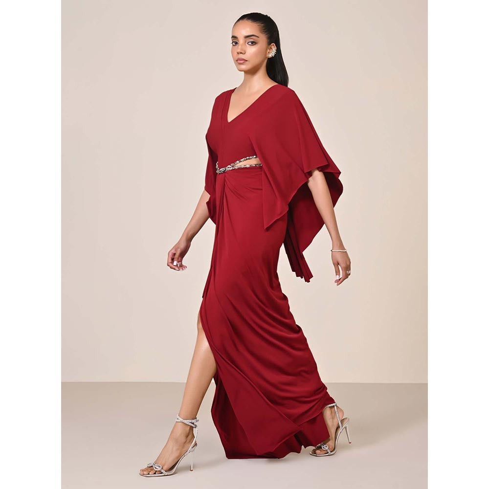 S&N by Shantnu Nikhil Women Red Jersey Solid Gown