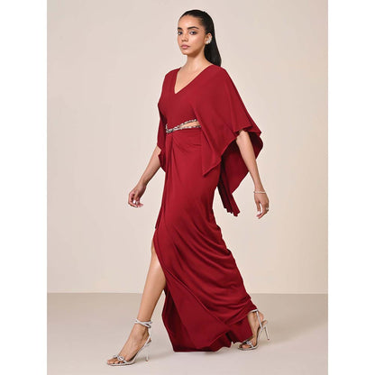 S&N by Shantnu Nikhil Women Red Jersey Solid Gown