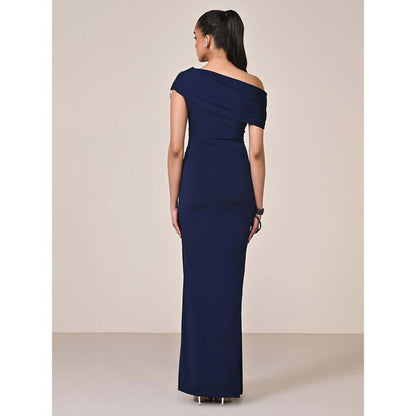 S&N by Shantnu Nikhil Women Navy Blue Jersey Solid Gown