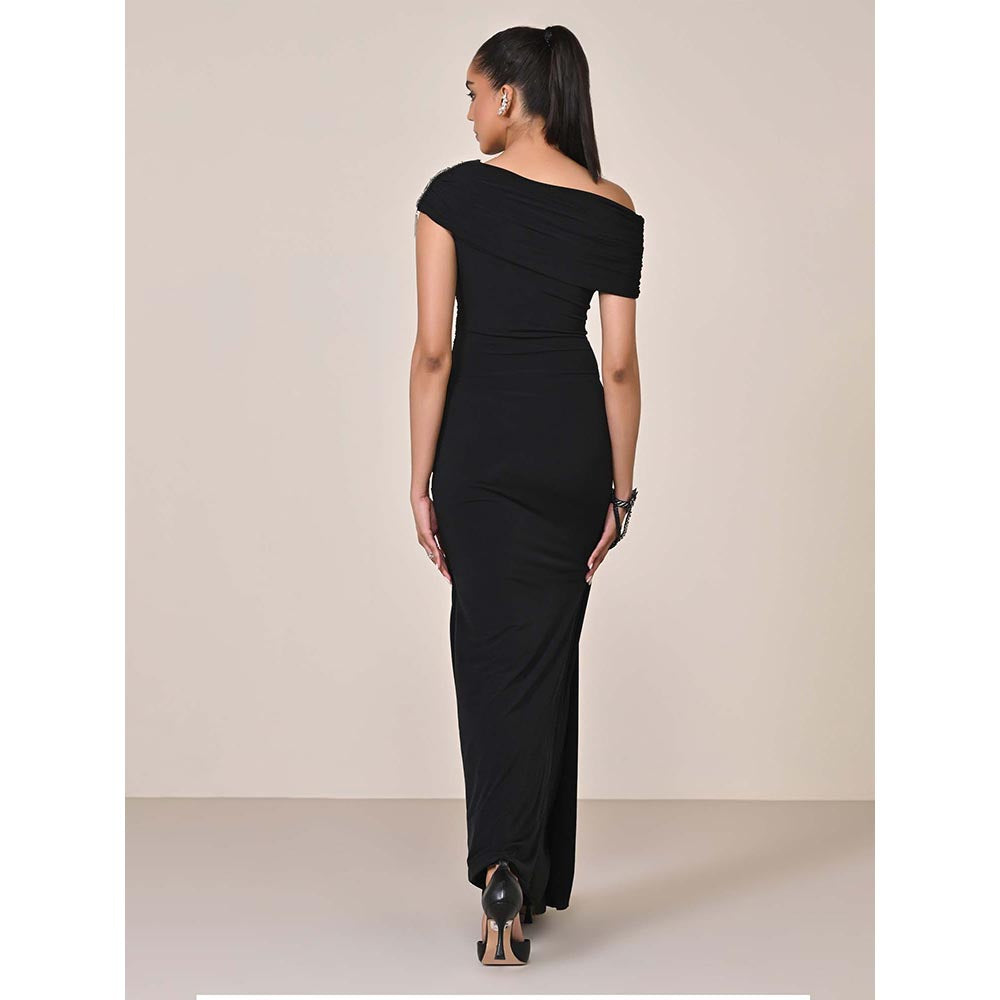 S&N by Shantnu Nikhil Women Black Jersey Solid Gown