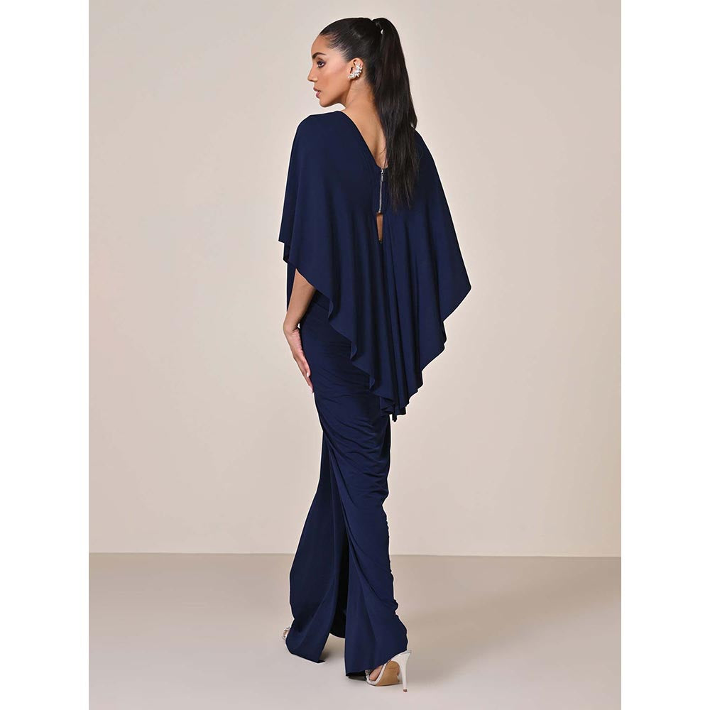 S&N by Shantnu Nikhil Women Navy Blue Jersey Solid Gown