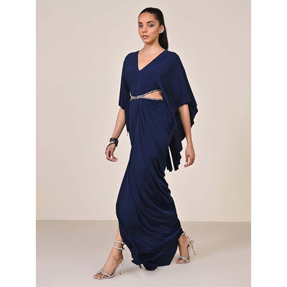 S&N by Shantnu Nikhil Women Navy Blue Jersey Solid Gown