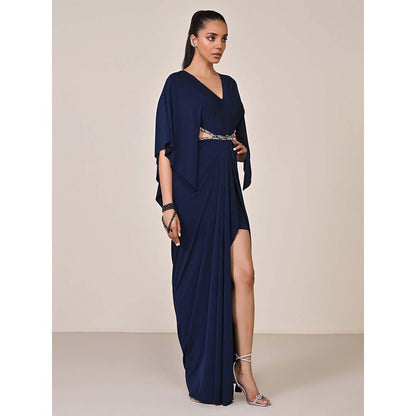 S&N by Shantnu Nikhil Women Navy Blue Jersey Solid Gown