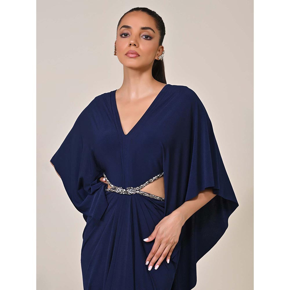 S&N by Shantnu Nikhil Women Navy Blue Jersey Solid Gown