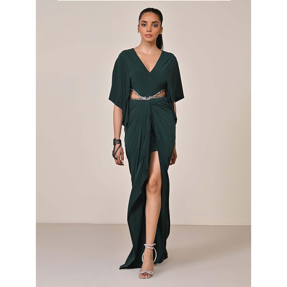 S&N by Shantnu Nikhil Women Green Jersey Solid Gown