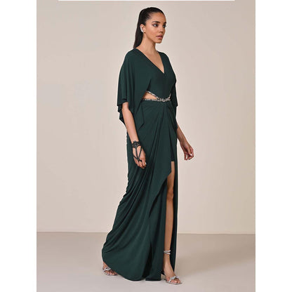 S&N by Shantnu Nikhil Women Green Jersey Solid Gown