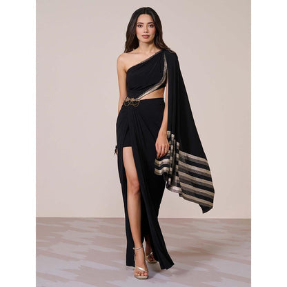 S&N by Shantnu Nikhil Women Black Jersey Solid Gown
