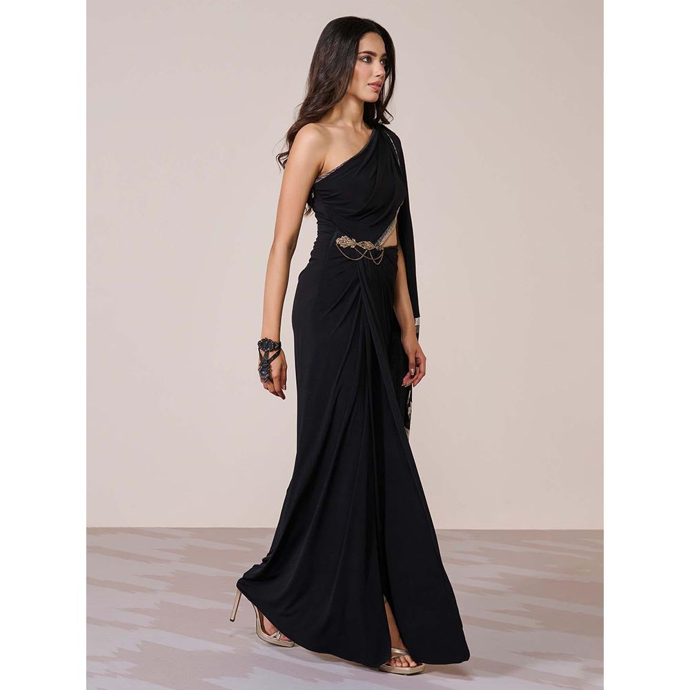 S&N by Shantnu Nikhil Women Black Jersey Solid Gown