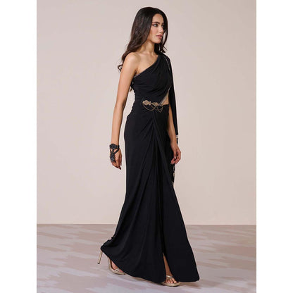 S&N by Shantnu Nikhil Women Black Jersey Solid Gown