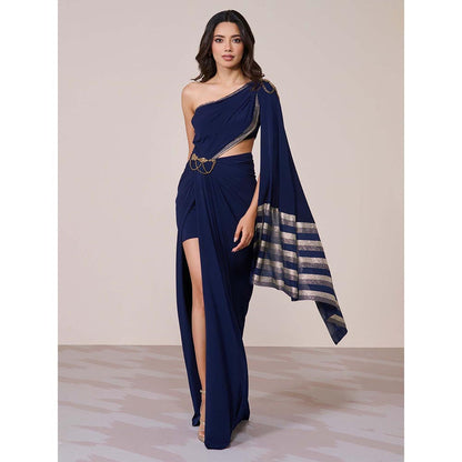S&N by Shantnu Nikhil Women Navy Blue Jersey Solid Gown