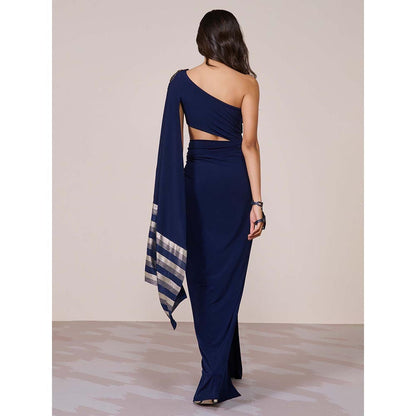 S&N by Shantnu Nikhil Women Navy Blue Jersey Solid Gown