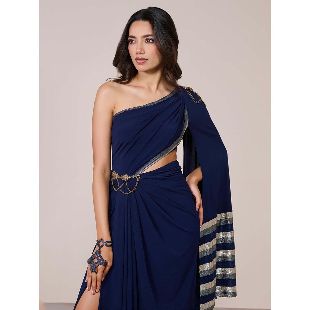 S&N by Shantnu Nikhil Women Navy Blue Jersey Solid Gown