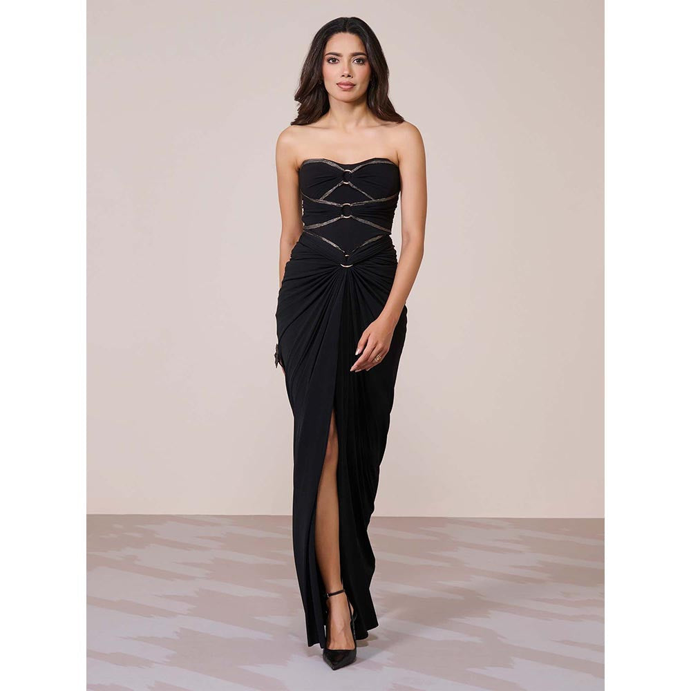 S&N by Shantnu Nikhil Women Black Jersey Solid Gown