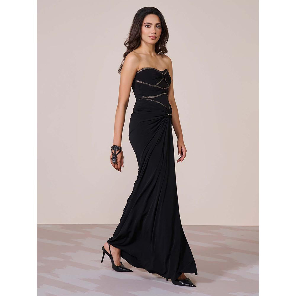 S&N by Shantnu Nikhil Women Black Jersey Solid Gown