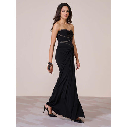 S&N by Shantnu Nikhil Women Black Jersey Solid Gown