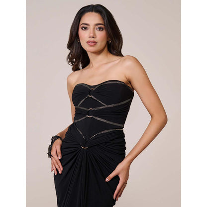 S&N by Shantnu Nikhil Women Black Jersey Solid Gown