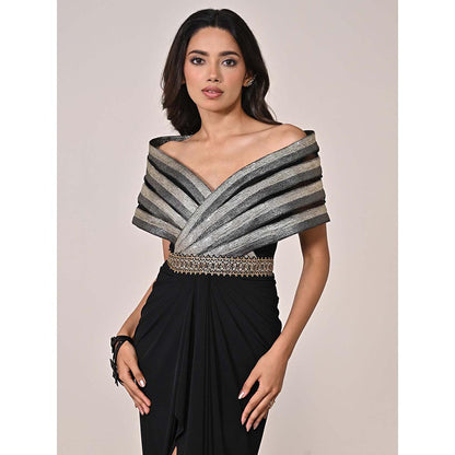 S&N by Shantnu Nikhil Women Black Jersey Solid Gown