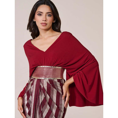 S&N by Shantnu Nikhil Women Red Jersey Solid Gown