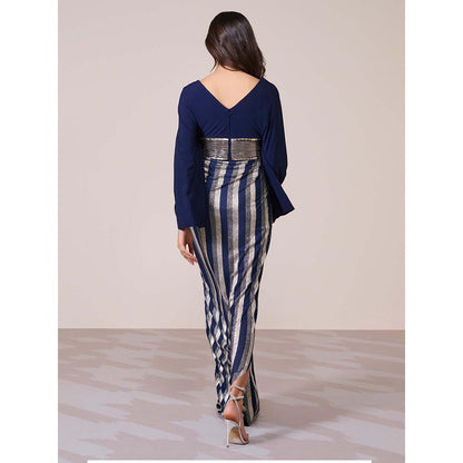 S&N by Shantnu Nikhil Women Navy Blue Jersey Solid Gown