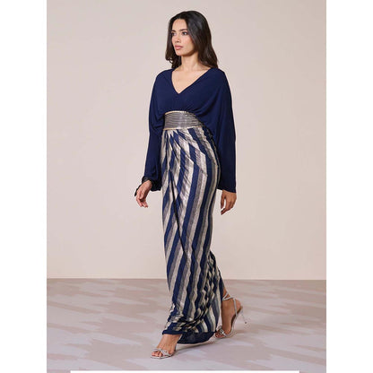 S&N by Shantnu Nikhil Women Navy Blue Jersey Solid Gown