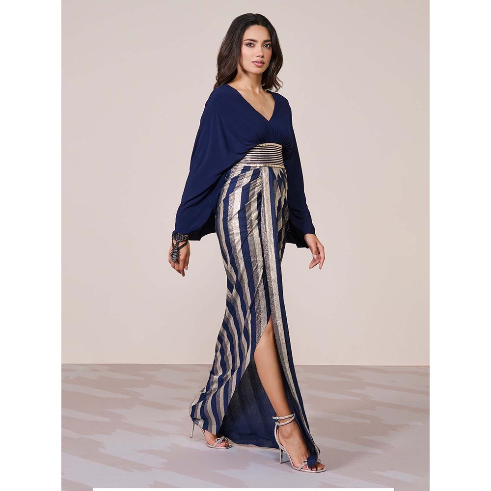 S&N by Shantnu Nikhil Women Navy Blue Jersey Solid Gown