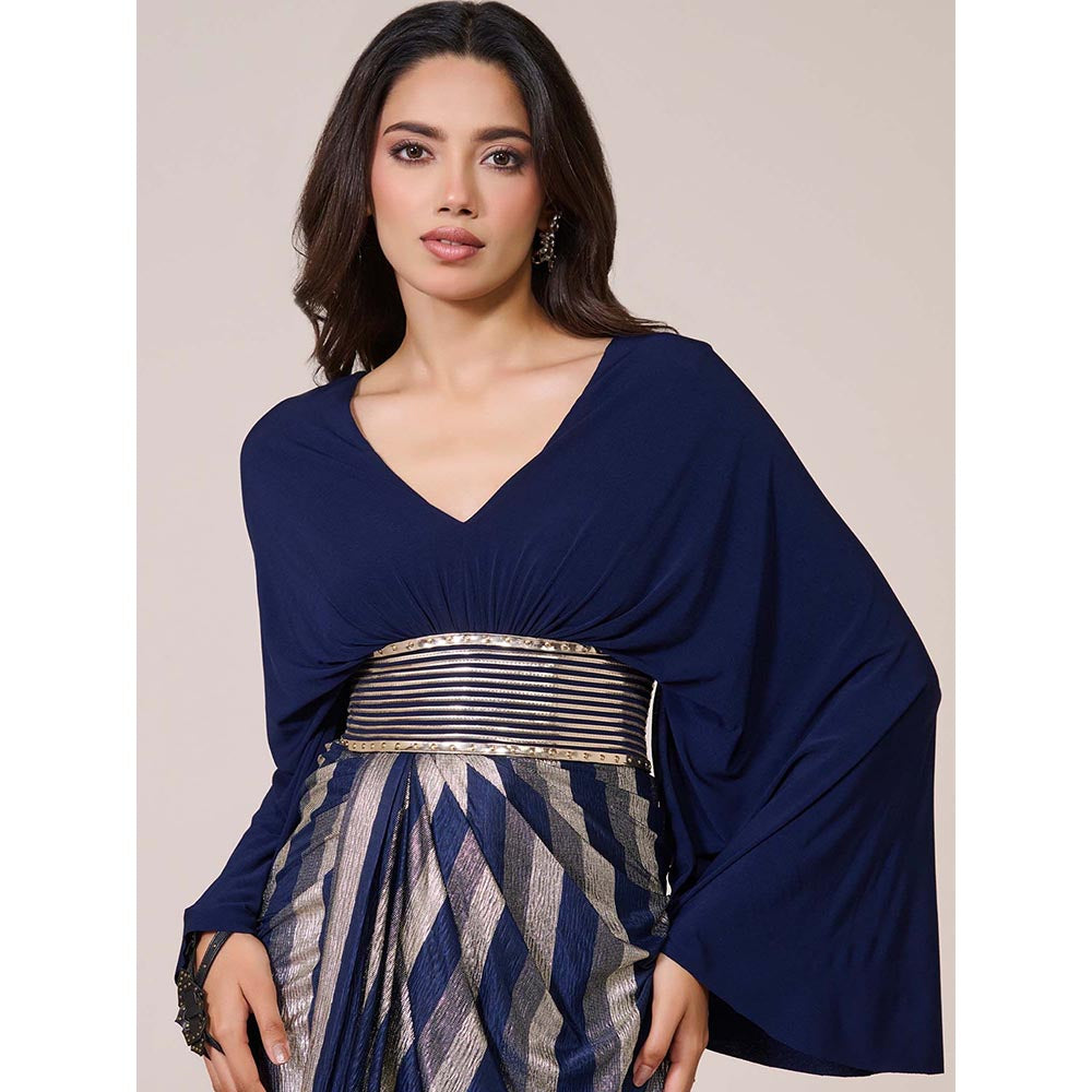 S&N by Shantnu Nikhil Women Navy Blue Jersey Solid Gown