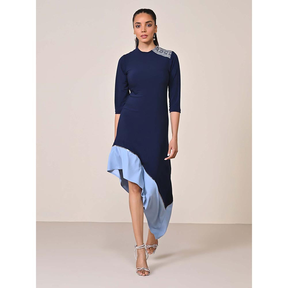 S&N by Shantnu Nikhil Women Blue Jersey Solid Dress