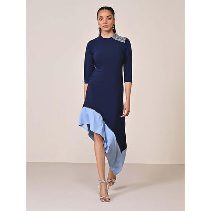 S&N by Shantnu Nikhil Women Blue Jersey Solid Dress