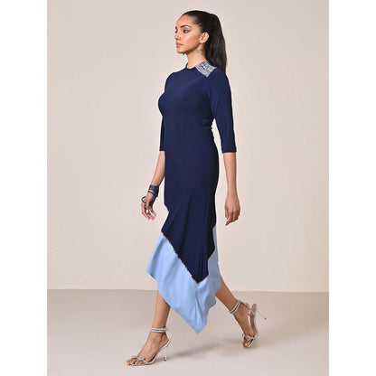 S&N by Shantnu Nikhil Women Blue Jersey Solid Dress