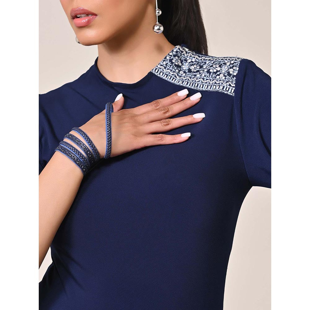 S&N by Shantnu Nikhil Women Blue Jersey Solid Dress