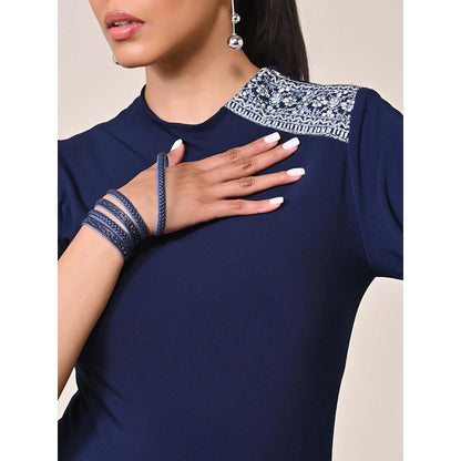 S&N by Shantnu Nikhil Women Blue Jersey Solid Dress