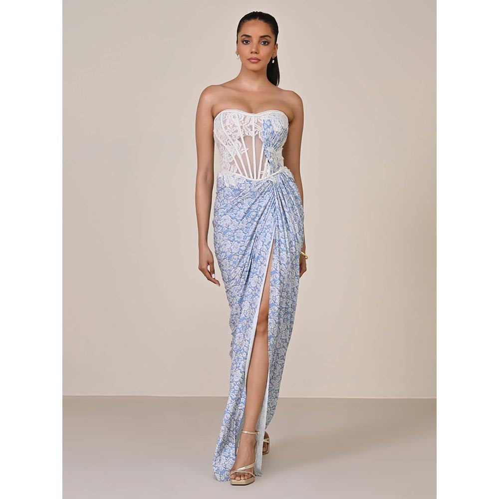 S&N by Shantnu Nikhil Women Blue Jersey Solid Gown